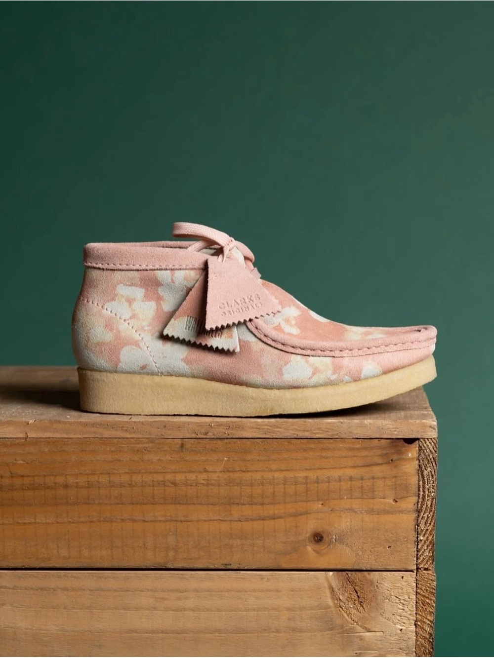 Clarks Pink and Cream Floral Suede Ankle Bootie